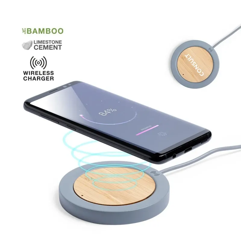 CARGADOR INALAMBRICO CEMENTO BAMBU