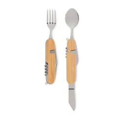 SET DE CUBIERTOS CAMPING MADERA / METAL