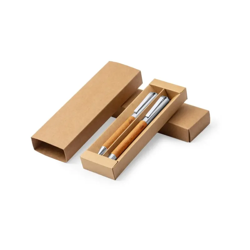 SET BOLIGRAFO Y ROLLER CUERO RECICLADO