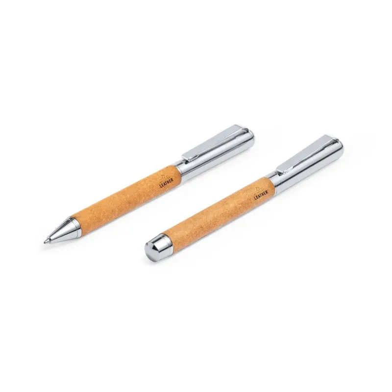 SET BOLIGRAFO Y ROLLER CUERO RECICLADO