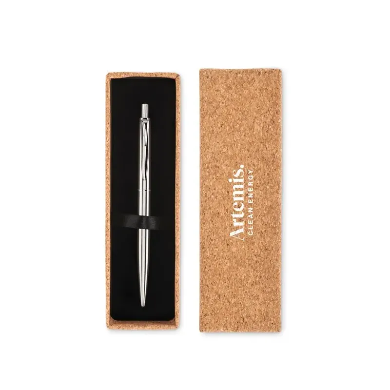 BOLIGRAFO  ACERO ESTUCHE CORCHO