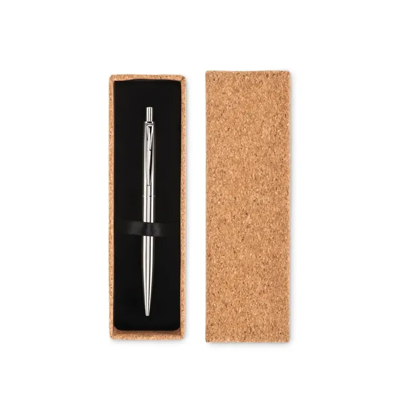 BOLIGRAFO  ACERO ESTUCHE CORCHO